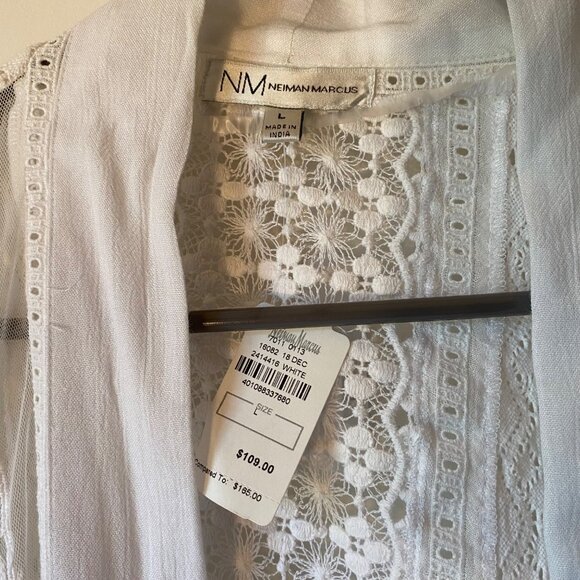 Neiman Marcus White Lace Embroidered Cardigan Cottagecore L Boho Balloon Sleeves - Picture 3 of 15